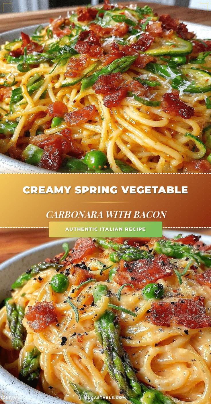 creamy spring vegetable carbonara with bacon recipe