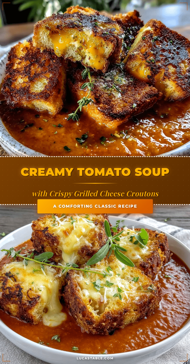 creamy tomato soup with crispy grilled cheese croutons recipe