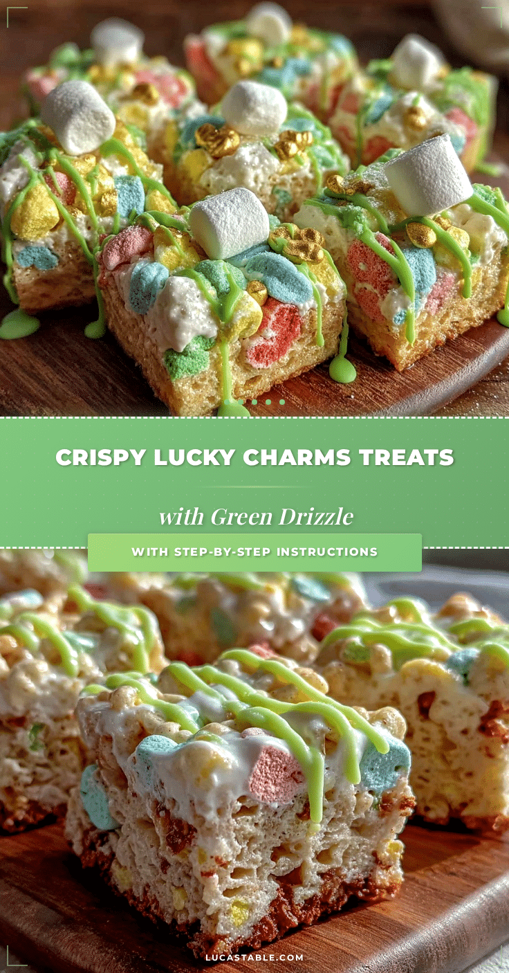 crispy Lucky Charms treats with green drizzle recipe