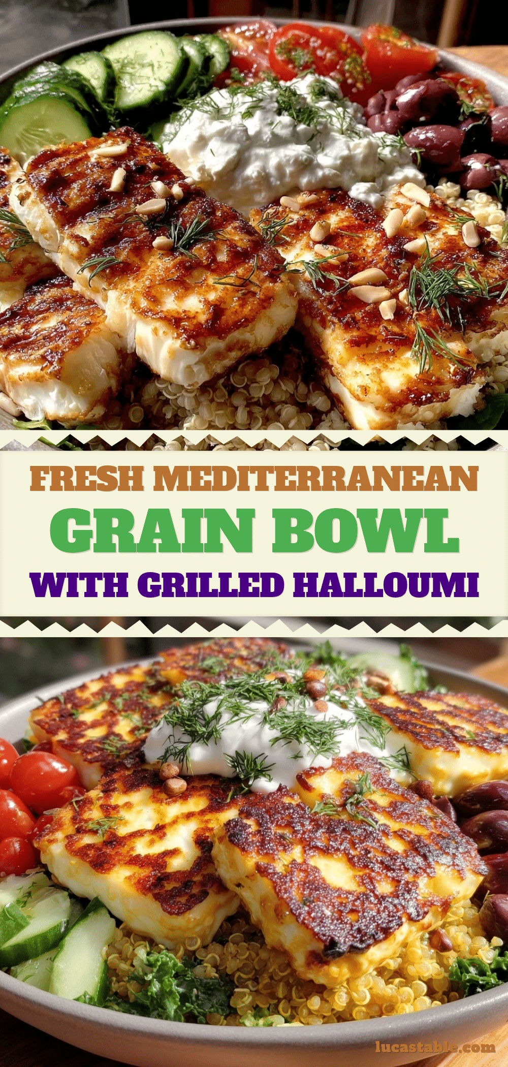 Mediterranean grain bowl with grilled halloumi recipe