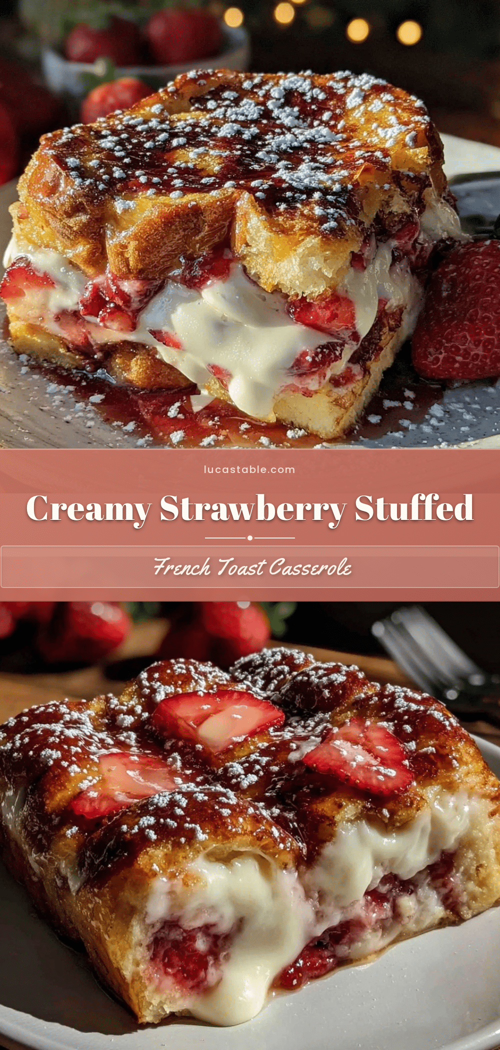 creamy strawberry cream cheese stuffed french toast casserole recipe