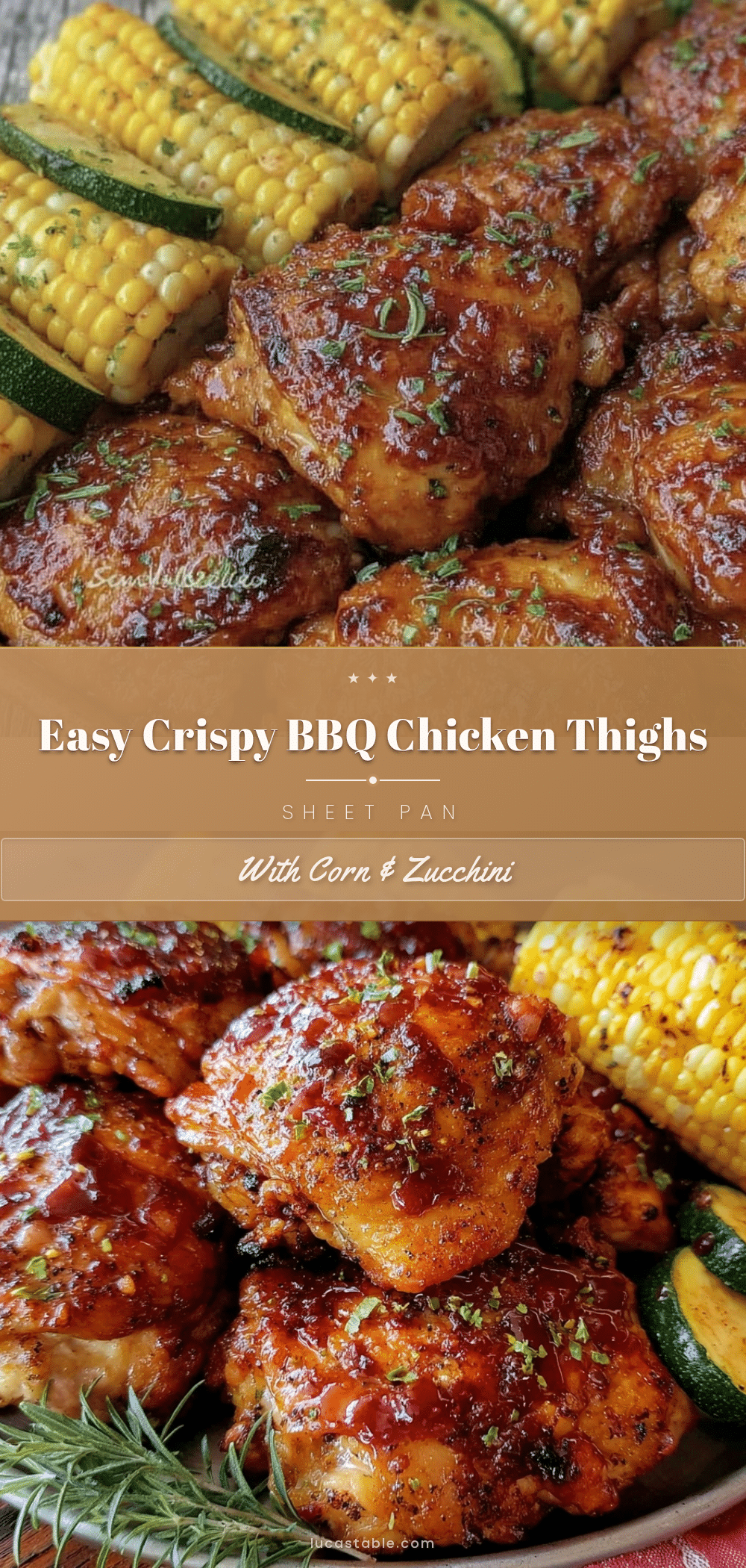 crispy BBQ chicken thighs sheet pan dinner recipe