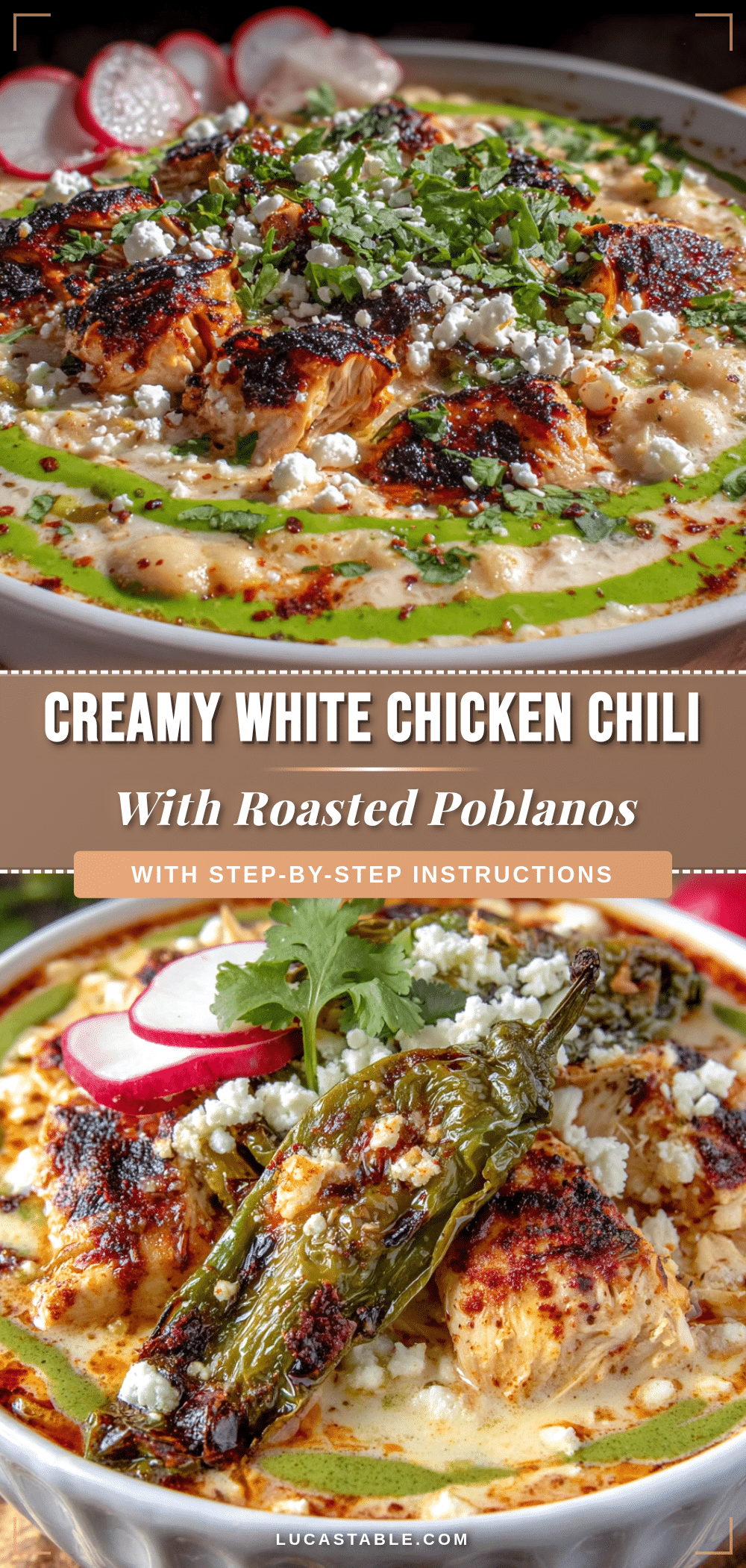 creamy white chicken chili with roasted poblano recipe