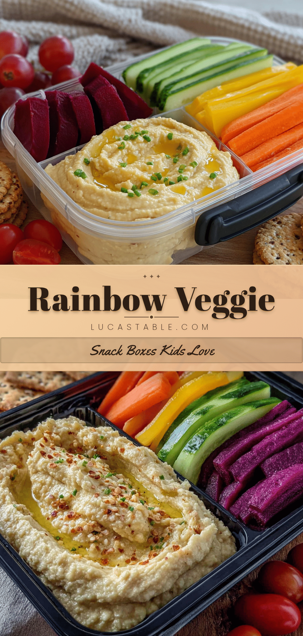rainbow veggie hummus snack boxes recipe