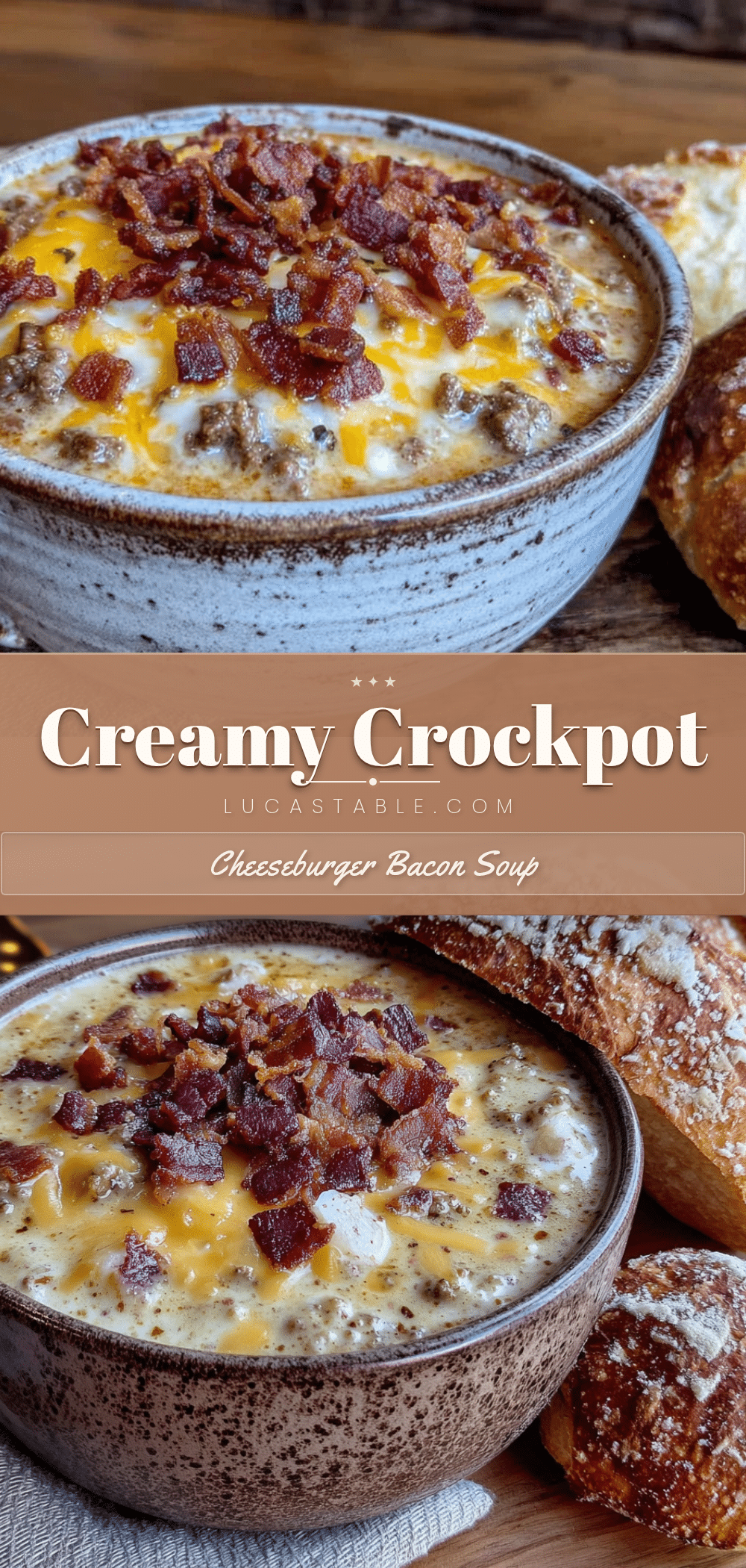 Creamy Crockpot Cheeseburger Soup with Bacon recipe