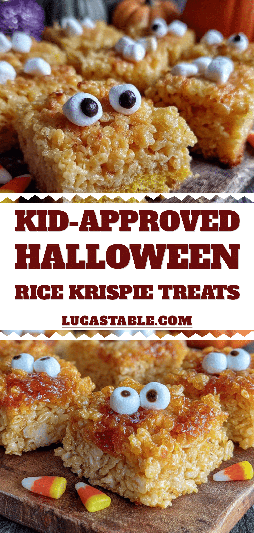 Halloween Rice Krispie treats with candy eyes recipe