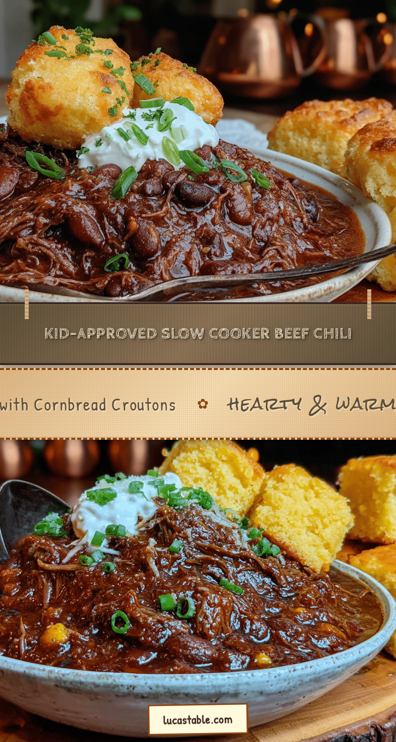 slow cooker beef chili with cornbread croutons recipe